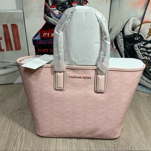 Michael Kors Handbags - Michael Kors Jodie Small Powder Blush Jacquard Recycled Polyester Tote Handbag